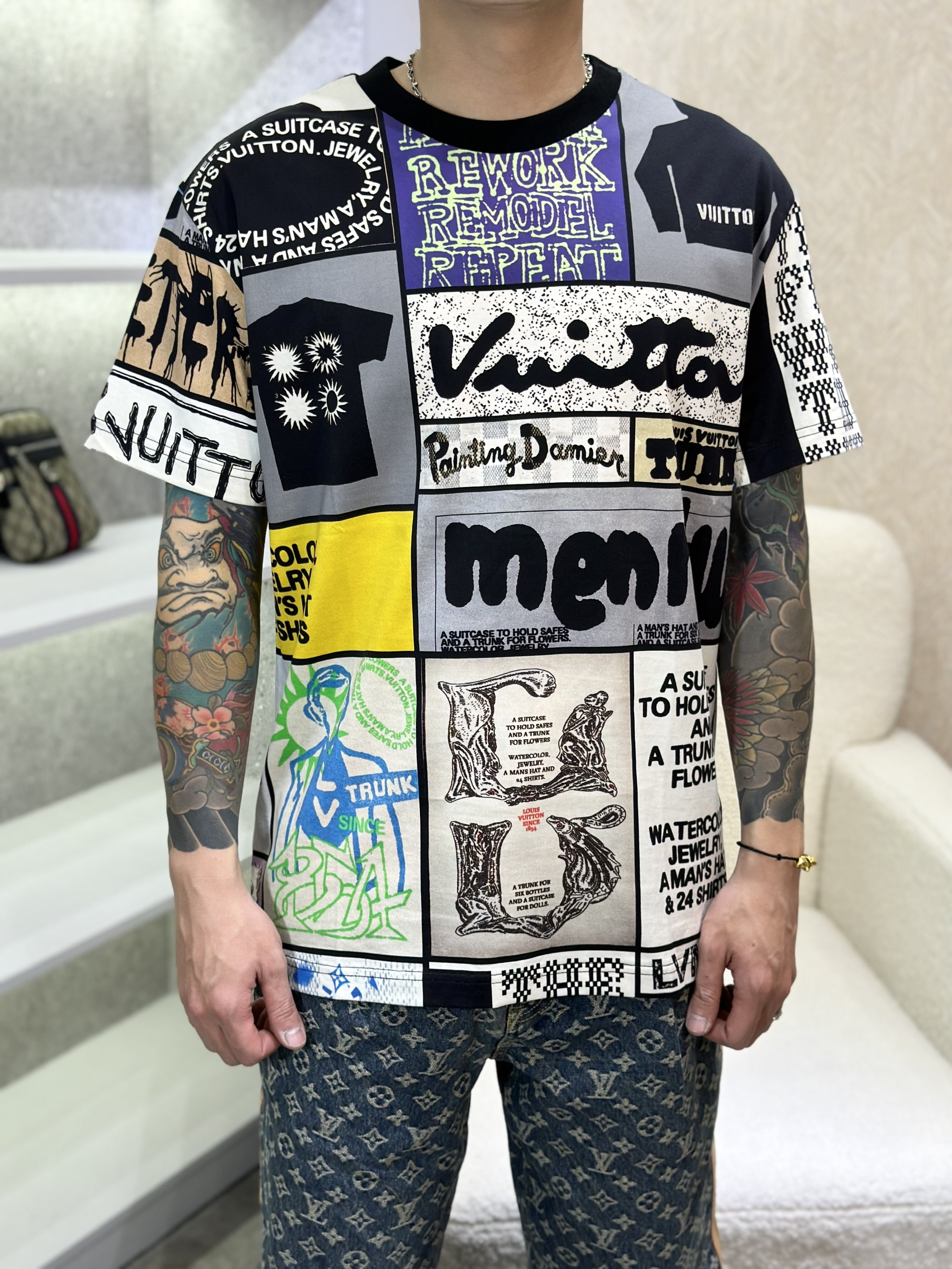 Áo phông T-shirt Louis Vuitton LV họa tiết ô màu sắc Like Auth on web VTN